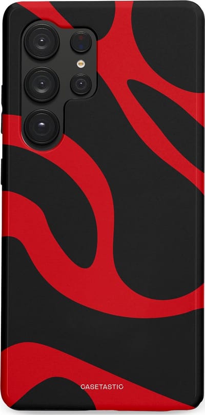 Casetastic hoesje geschikt voor Samsung Galaxy S25 Ultra - Dubbellaagse bescherming - Vurige Zwarte Lava Stroom - Fashion Case - Zwart Rood