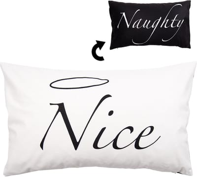 Clayre & Eef Kussenhoes 30x50 cm Wit Zwart Polyester Rechthoek Nice, Naughty Sierkussenhoes