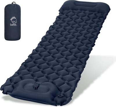 Isomat, zelfopblazend, opblaasbaar, isolatiemat, outdoor, met kussen, ultralicht, slaapmat, camping met voetpomp, kleine verpakkingsmaat, luchtmatras, waterdicht, voor wandelen, kamperen, blauw