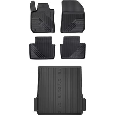 FROGUM - Voordeelset No.77 & DRY ZONE - Geschikt voor PEUGEOT 308 II SW / Kombi (2013-2021) - Met zijvakken - Rubberen matten + Kofferbakmat - Zwart