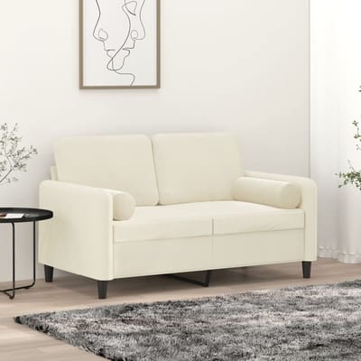 vidaXL - Tweezitsbank - met - sierkussens - 120 - cm - fluweel - crèmekleurig