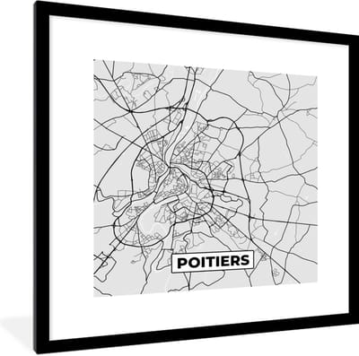 Fotolijst incl. Poster - Stadskaart - Frankrijk - Kaart - Poitiers - Plattegrond - 40x40 cm - Posterlijst