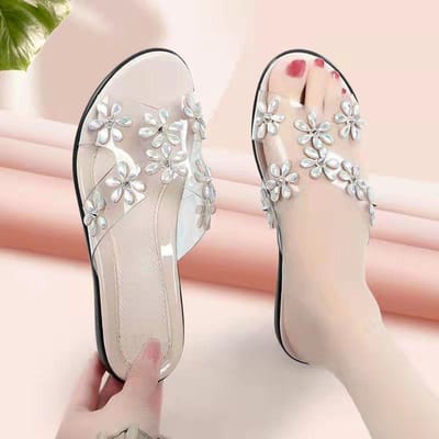 Damessandalen Zomer Moedersandalen Slippers Antislip Bovenkleding Grote Maten met Mode Strass Bovenwerk Slippers met Zachte Zool 37
