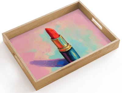 Dienblad hout 40x30 cm - Schootdienblad - Lippenstift - Rood - Penseelstreken - Borrelplank rechthoek - Plateau dienbladen
