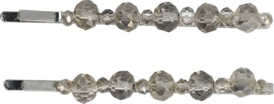 Haarsoires Haarspeld Schuifspeldjes 7cm - Facetkralen Duo - Grijs - Set van 2 - Haarklem - Haarclip - Haaraccessoires voor Dames & Kinderen - Hair Clip - Decoratieve Haaraccessoire