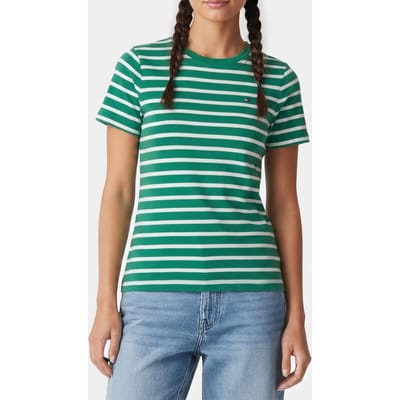 Tommy Hilfiger Slim Cody Crew Neck Ss Nouveau Green/ecru Taglia: XS | Maglie Sportivi Outlet | Donna | Verde