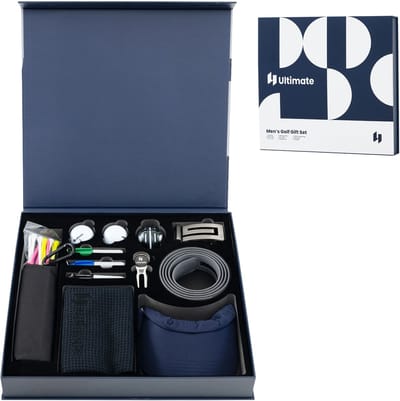 COSTWAY Complete golfcadeauset, golfaccessoireset met 3 golfballen, thee, handdoek, riem, golfmuts, pitchvork, balmarker en stoffen tas, golfaccessoirekits golfcadeau in geschenkdoos