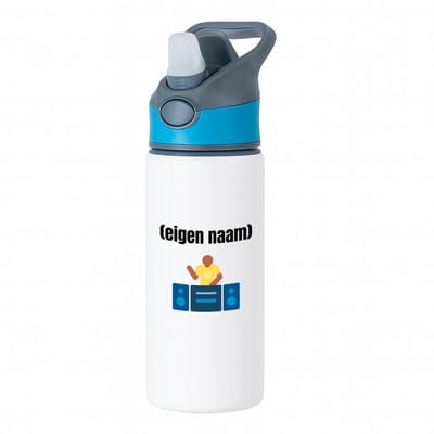 Hacebo® - dj met eigen naam waterfles met rietje blauw - Dj - muziek liefhebbers - disc jockey - vinyl - verjaardag - cadeau - kado - water fles - 650ML