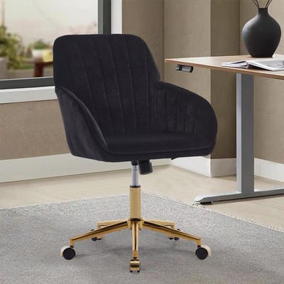BLACKCOLORS In hoogte verstelbare draaibare bureaustoel voor thuis en de slaapkamer, ergonomische stoel met rugleuning, geschikt voor langdurig gebruik. Zwart