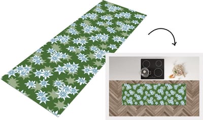 Keukenloper - Loper keuken - Edelweiss - Groen - Bloemen - Patronen - 150x50 cm - Keukenloper vinyl