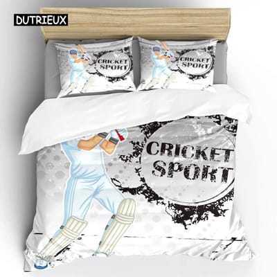 Cricket Dekbedovertrek Set Abstract Sportpatroon Beddengoed Set Microfiber Speler Spelend Cricket Dubbel Queen Dekbedovertrek EU single(135x200cm)