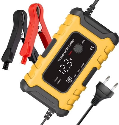 EAFC Acculader 12V voor Auto, Motor, Scooter en Meer - Met Reparatiemodus - LCD-Display - 6A - geel