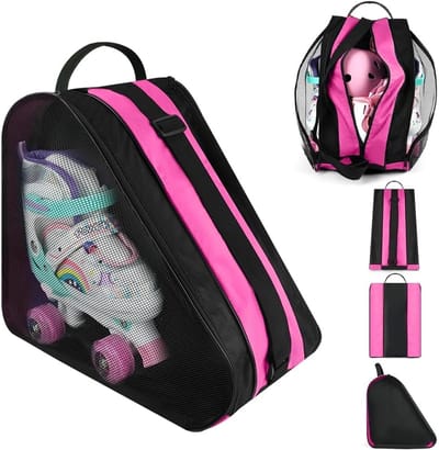 Rolschaatstas - Schaatstas Opbergtas - Schaatsen Transport - Ademende Compartimenten - 40x39x27cm - Roze