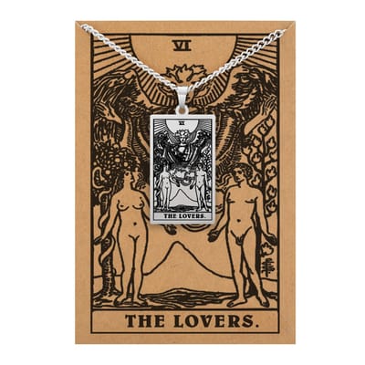 Tarot Ketting VI: De Geliefden / The Lovers - Inclusief Rider-Waite Kaart - Zilverkleurig Stainless Steel - 60cm - Pax Amare