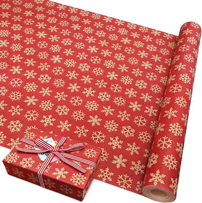 Kerst cadeaupapier rol van 16 m x 43 cm, kraftpapier, recyclebaar inpakpapier voor feestelijke decoratie en kerstcadeaus