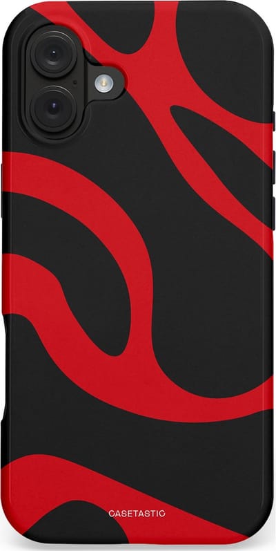 Casetastic hoesje geschikt voor Apple iPhone 16 Plus - MagSafe - Dubbellaagse bescherming - Vurige Zwarte Lava Stroom - Fashion Case - Zwart Rood