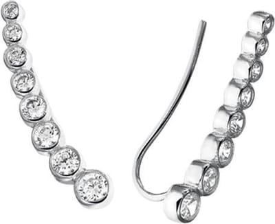 The Fashion Jewelry Collection Oorschuiven Zirkonia - zilverkleurig Gerhodineerd
