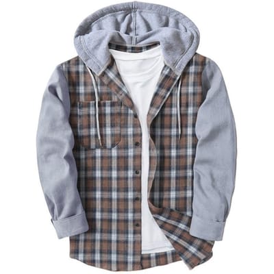 Geruit Herenshirt Contrastkleur Lange Mouw Vest met Capuchon 3XL gray