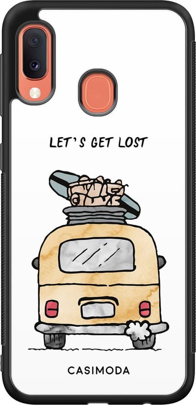 Casimoda® hoesje - Geschikt voor Samsung Galaxy A20e - Let's Get Lost - Zwart TPU Backcover - Tekst - Geel