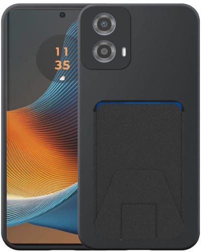 Geschikt voor Motorola Edge 50 Fusion Telefoonhoesje met Verstelbare Leren Pasjeshouder - Flexible Back Cover Case Siliconen TPU with Adjustable Leather Cardslot - Zwart - Smartphonica geschikt voor Motorola Edge 50 Fusion