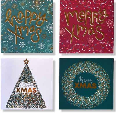 Cards & Crafts 50 Luxe Vierkante Kerst- en Nieuwjaarskaarten - 10x10cm - Gevouwen kaarten met enveloppen