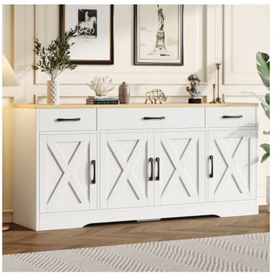 Moderne witte buffetkast, multifunctionele houten kast, woon-eetkamerkast, witte buffetkast met decoratie