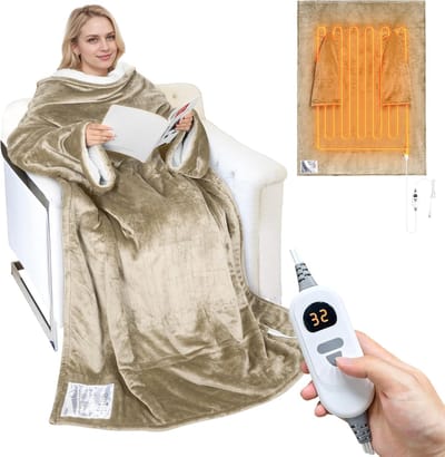 Elektrische Deken - Verwarmde Plaid - Gezellig Warm Blijven - Met Mouwen - 178 x 127 cm - Camel