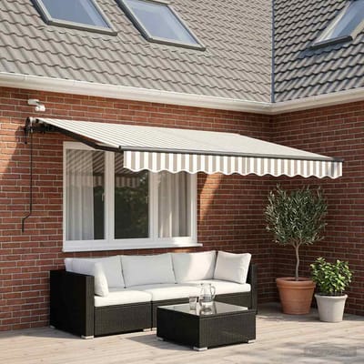 vidaXL - Uitschuifbare - luifel - Lichtgrijs - en - wit - 300 - x - 250 - cm - Polyester