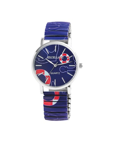 excellanc-model 1700060-002-dameshorloge-rekbare band-paars-rood-wit-diameter 38 mm-3 atm waterdicht