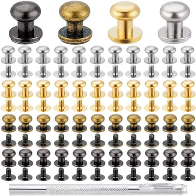 64 Sets Meerkleurige Messing Kastgrepen en Knoppen voor DIY Projecten met Schroeven en Carbon Stans voor Leer en Meubels 9x8.8mm