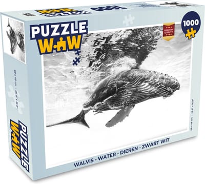 Puzzel Walvis - Water - Dieren - Zwart wit - Legpuzzel - Puzzel 1000 stukjes volwassenen