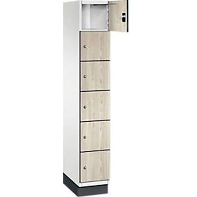 C+P Cambio lockerkast, 1 vak, 6 vakken, met plint, B 300 x D 525 x H 1980 mm, verkeerswit / essenhout decor