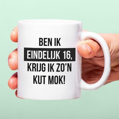Ditverzinjeniet.nl Mok Ben ik eindelijk 16, krijg ik zo'n kut mok!