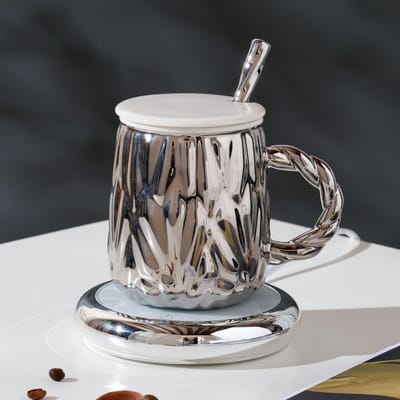 Licht Luxe Keramische 55 Graden Warme Kop Automatische Constante Thermosbeker Isolatiemat Slimme Mok Waterbeker Geschenkdoos Souvenir 450ml gray