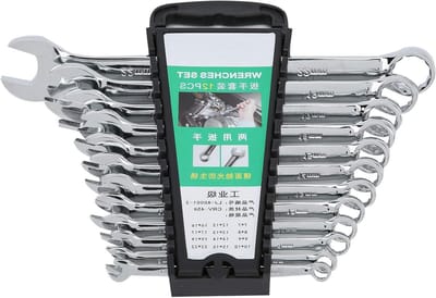 Steeksleutelset 12-delig - Handgereedschap set - Reparatie en onderhoud - Chroom-vanadium staal - 7 mm tot 22 mm - Zilverwit