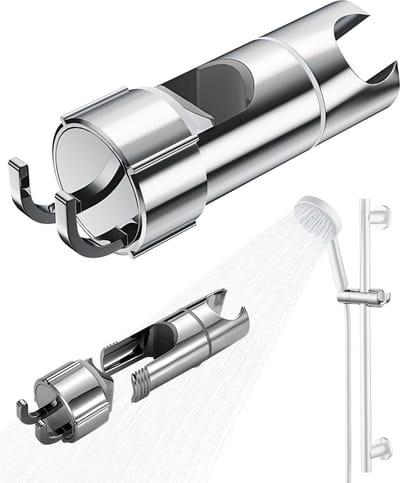 Handdouchehouder, universele douchekophouder voor glijstang, verstelbaar, 16-27 mm, 360 graden draaibare sproeihouder met 2 haken, douchekophouder, schuifklem, badkamervervanging