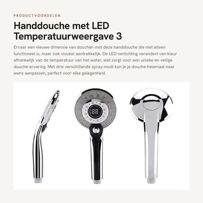 Dailygoods - Handdouche met LED Temperatuurweergave - 3 Spray Modi - Comfortabel Douchen - Rood Groen Blauw - Perfecte Efficiëntie - Geschikt voor Bad...