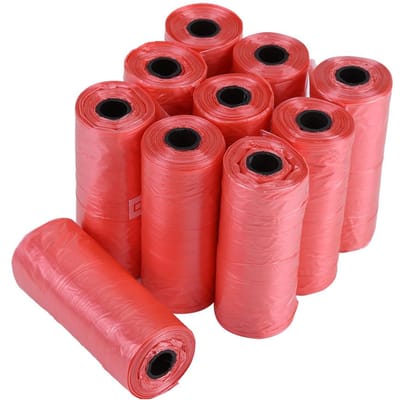 10 Rollen/150 Stuks Plastic Huisdier Hond Afvalzakken 33 * 22cm Duurzame Vuilnis Reinigingszak Rood rood