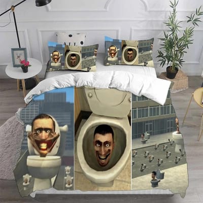 3D Print Spel Skibidi Toilet Arale Beddengoed Collectie Dubbel Tweepersoons King Dekbedovertrek Dekbed Kussensloop Jongens Meisjes Volwassenen Slaapkamer 135x200cm 2pcs