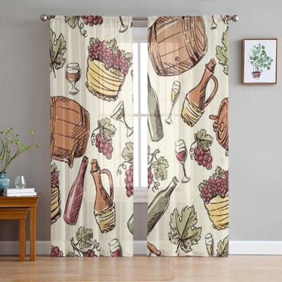 Wijn Vintage Transparante Gordijnen voor Woonkamer Transparante Tule Raamdecoratie Slaapkamer Keuken Huisdecoratie Sluier Gordijnen 135W x 114H(cm) white