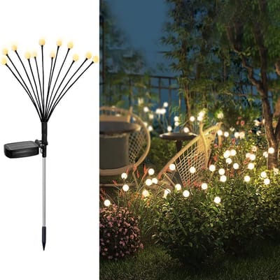 Solar Tuinverlichting 2 stuks - vaderdag cadeau - Buitenverlichting - Sfeerverlichting - 6 pots - vuurvliegjes - Zonne Energie - Waterdicht - Prikspots