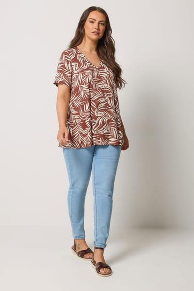 Yours Bruine Swingtop Met Palmbladprint Size 42