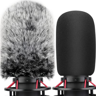 Popfilter voor Microfoon met Schuim en Fuzzy Windsock - 2 Stuks voor Binnen en Buiten Gebruik, Geluidsisolatie en Windbescherming