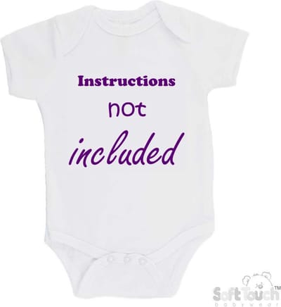 100@ katoenen Romper "Instructions not included" Meisjes Katoen Wit/paars Maat 62/68