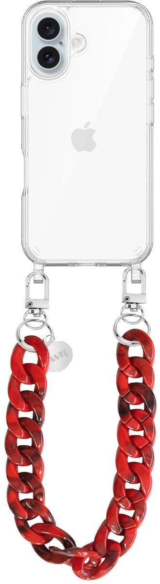xoxo Wildhearts siliconen hoesje - Geschikt voor iPhone 17 - Red Roses - Kort Koord - Telefoonhoesje - Hoesje met koord - telefoonkoord - Transparant hoesje - Kort rood koord