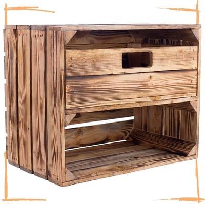 Houten Kist - Opbergbak - Wonen Decoratie - Gevlamd Afwerking - 50x40x30 cm - Natuur