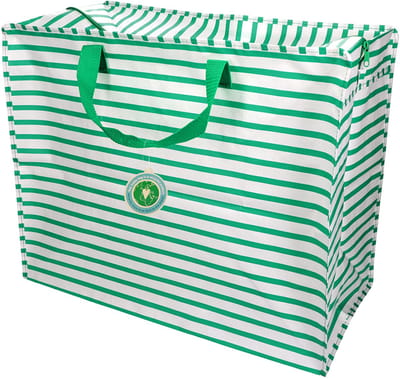 Rex London Jumbo Opbergtas Green Stripes – XXL Verhuistas met Rits – Grote Opbergzak voor Was, Beddengoed & Opslag