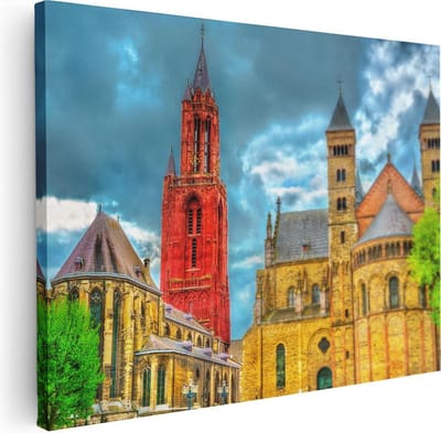 Artaza Canvas Schilderij Sint-Jan Maastricht - 40x30 cm - Klein - Muurdecoratie Kerktoren - Wanddecoratie Stad - Schilderijen Op Canvas