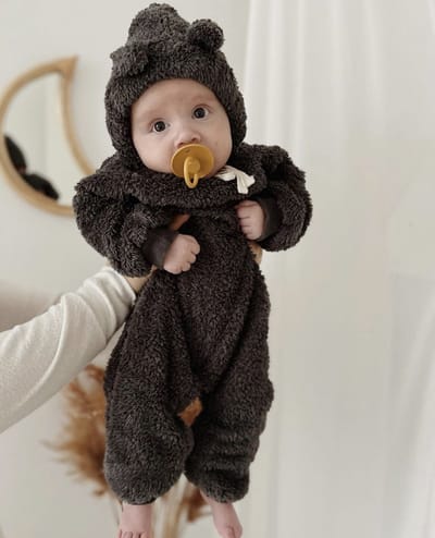 Teddy Baby Romper Grijs – Lange Mouw – Zachte Teddy Fleece – Unisex Baby Pakje – 6-9 Maanden