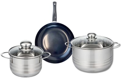 Set van 1 Koekenpan 20 cm en 2 kookpannen 16 en 20 cm Elo Prima Glanzend